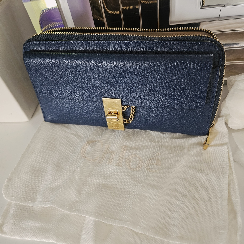 Chic Navy Leather Wallet with Gold Accents